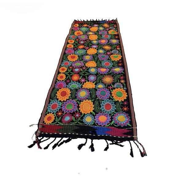 Mexican Sunflower Embroidered Table Runner/Tapestry Vibrant Handmade ￼